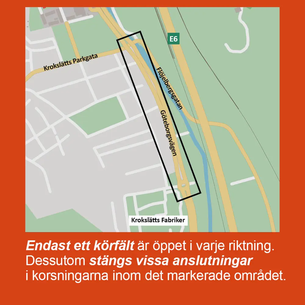 Karta som visar vilken del av Göteborgsvägen som påverkas.